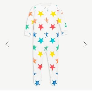 Organic zip footie in rainbow watercolor star